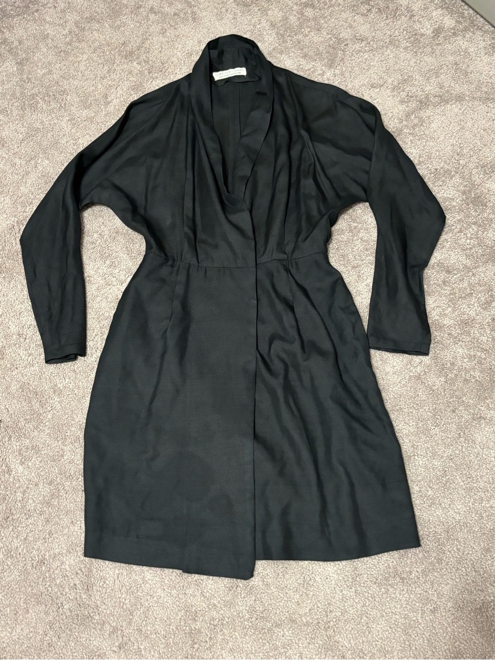 🎁Calvin Klein Classic Black Long-Sleeve Draped Neck Dress